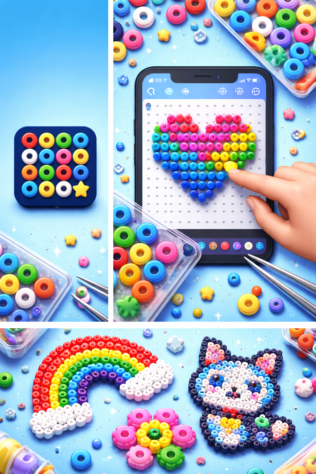 Perlickomat promotional artwork with colourful bead designs