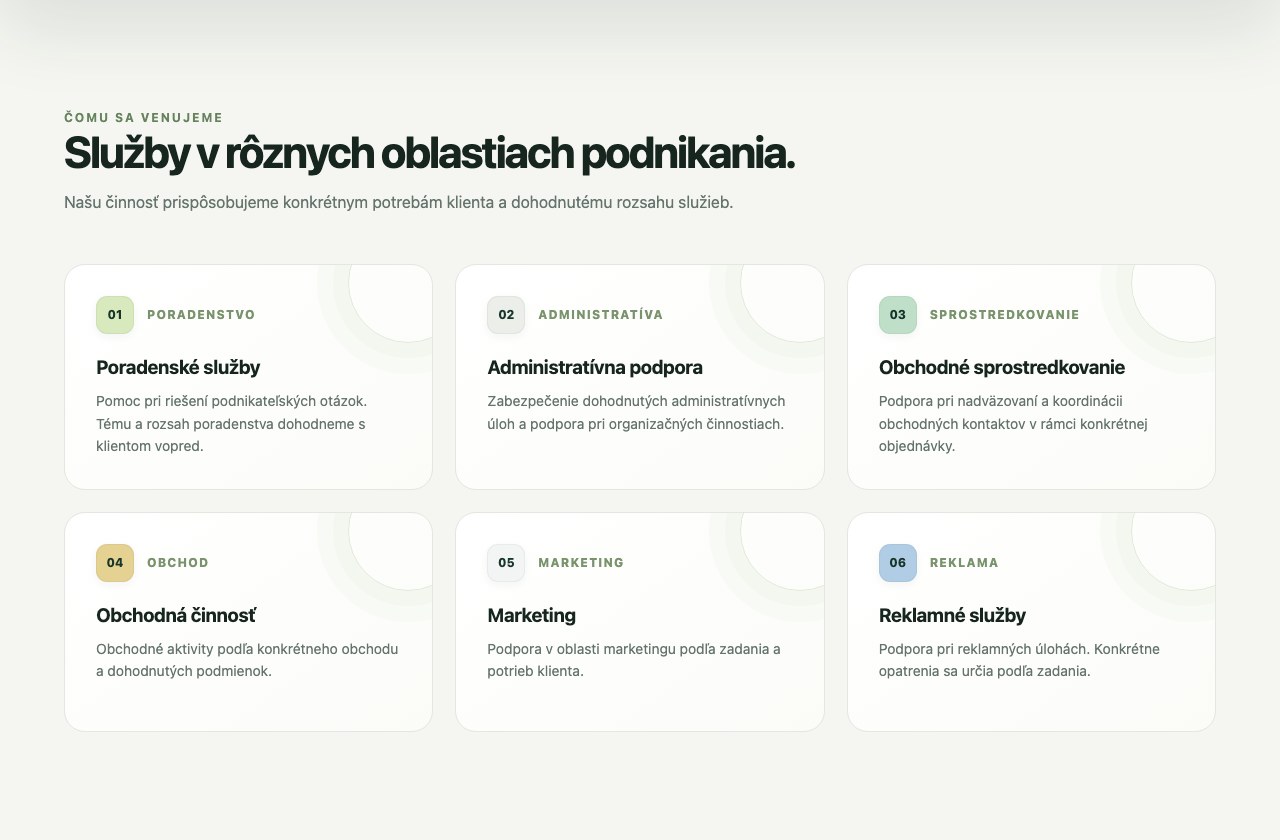 Overview of six business service areas